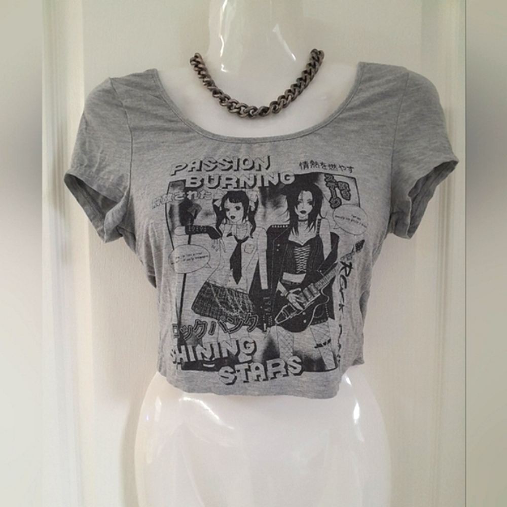 SHEIN Gray Anime Alternative/gothic Crop Top